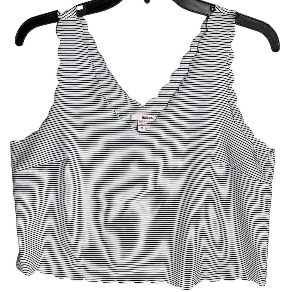 Bongo Tank Top Size M Black White Striped V Neck Minimalist Y2K Retro Casual